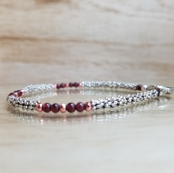 Garnet & Rose Gold Beaded Toggle Bracelet - Picture 2 of 7